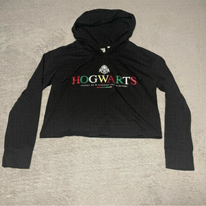 Harry Potter Hogwarts Cropped Hoodie Size Small Loose Fit Black EUC